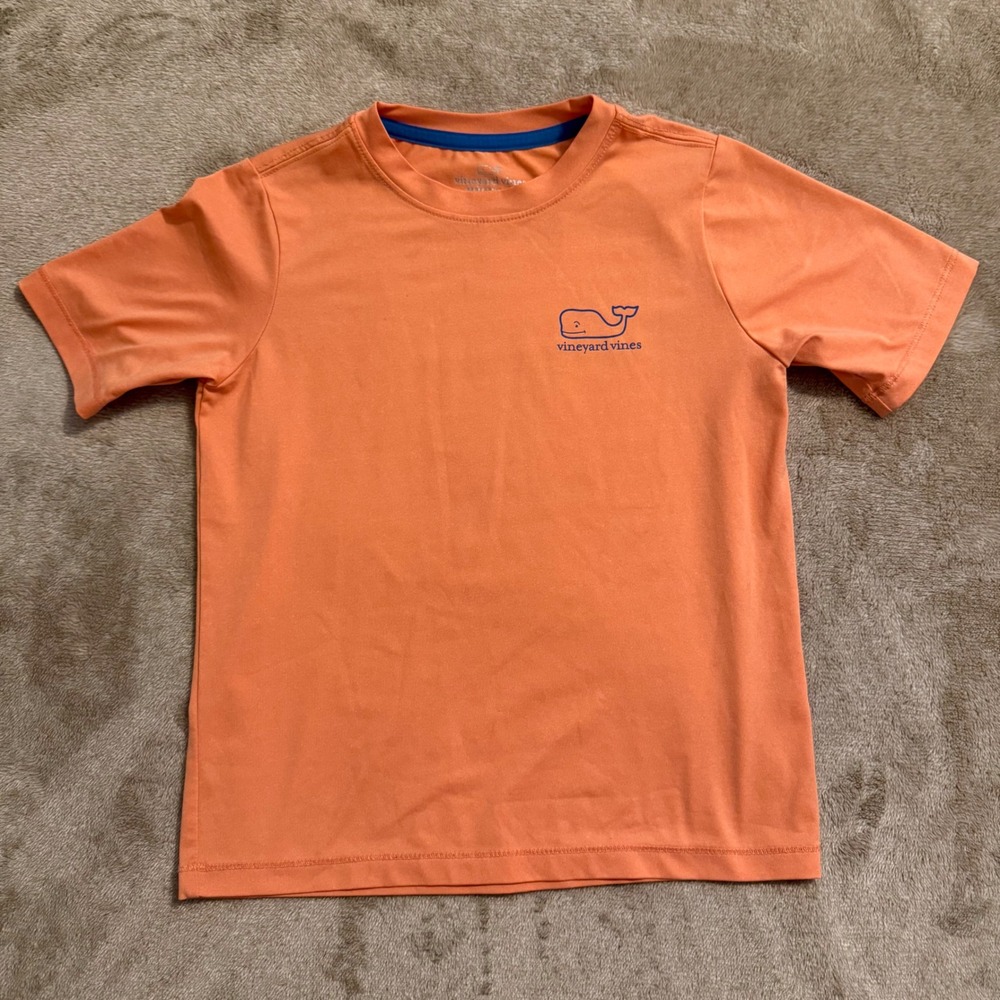 Vineyard Vines Kids Performance T-Shirt Orange Blue Whale Graphic Size 5